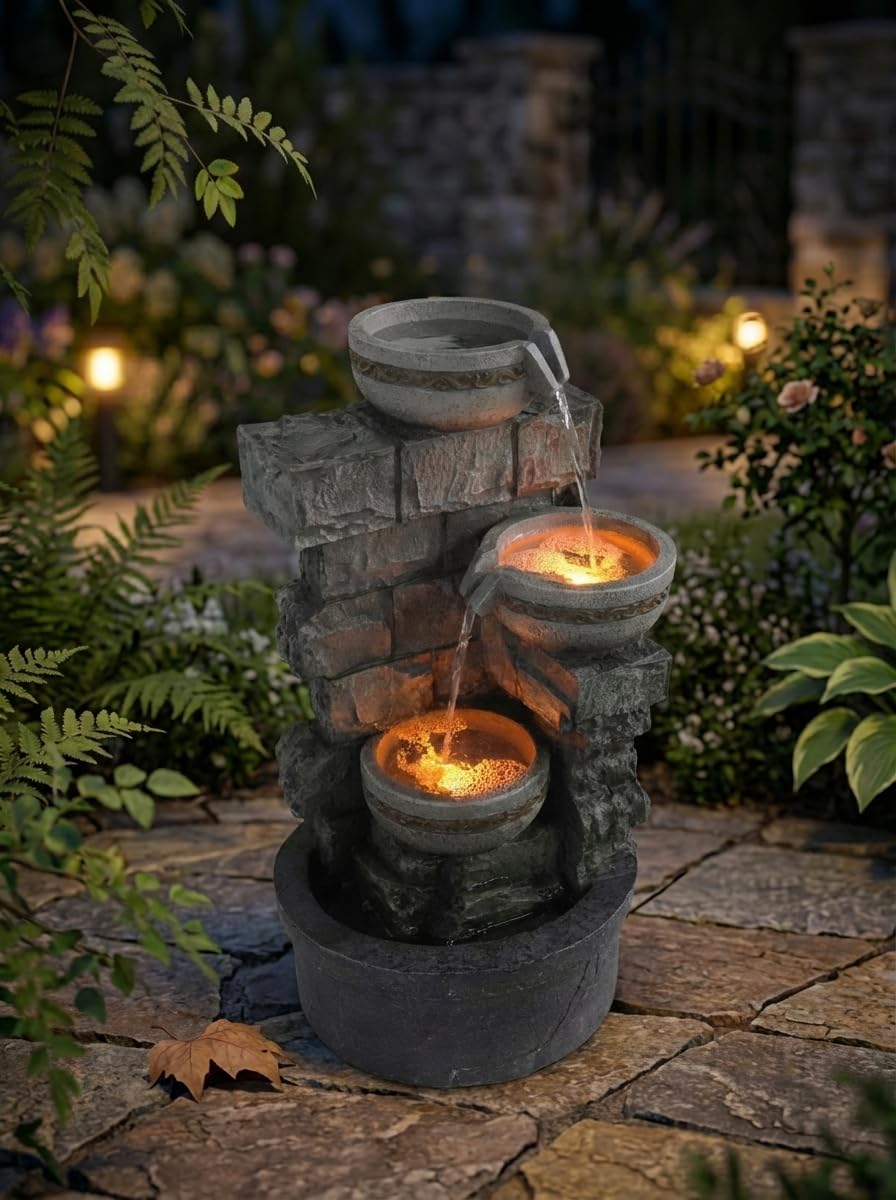 Amazon.com : Warm Garden 3 Tier Stacked Stone Outdoor Water